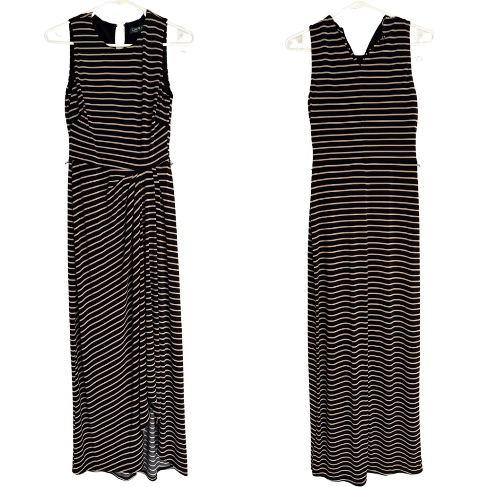 LAUREN Ralph Lauren Women’s Striped Sleeveless Maxi Hi-Low Dress [US 2]